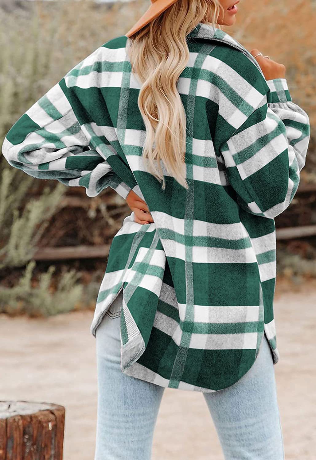 Damen Karomuster Oversized Hemdjacke EB