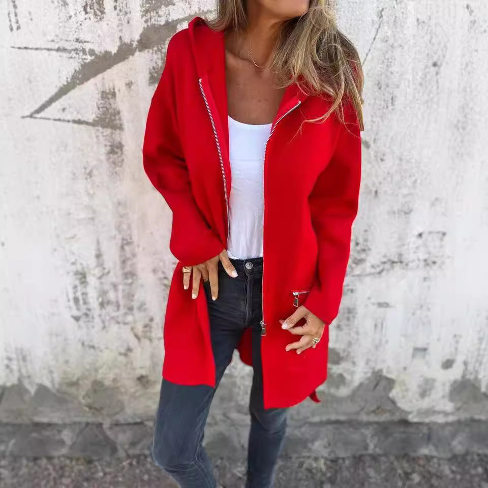 Damen lässiger Mantel mit Kapuze und asymmetrischem Schnitt EB