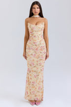 Damen Elegantes Couture-Maxikleid mit schulterfreiem Design und raffinierten Drapierungen EB