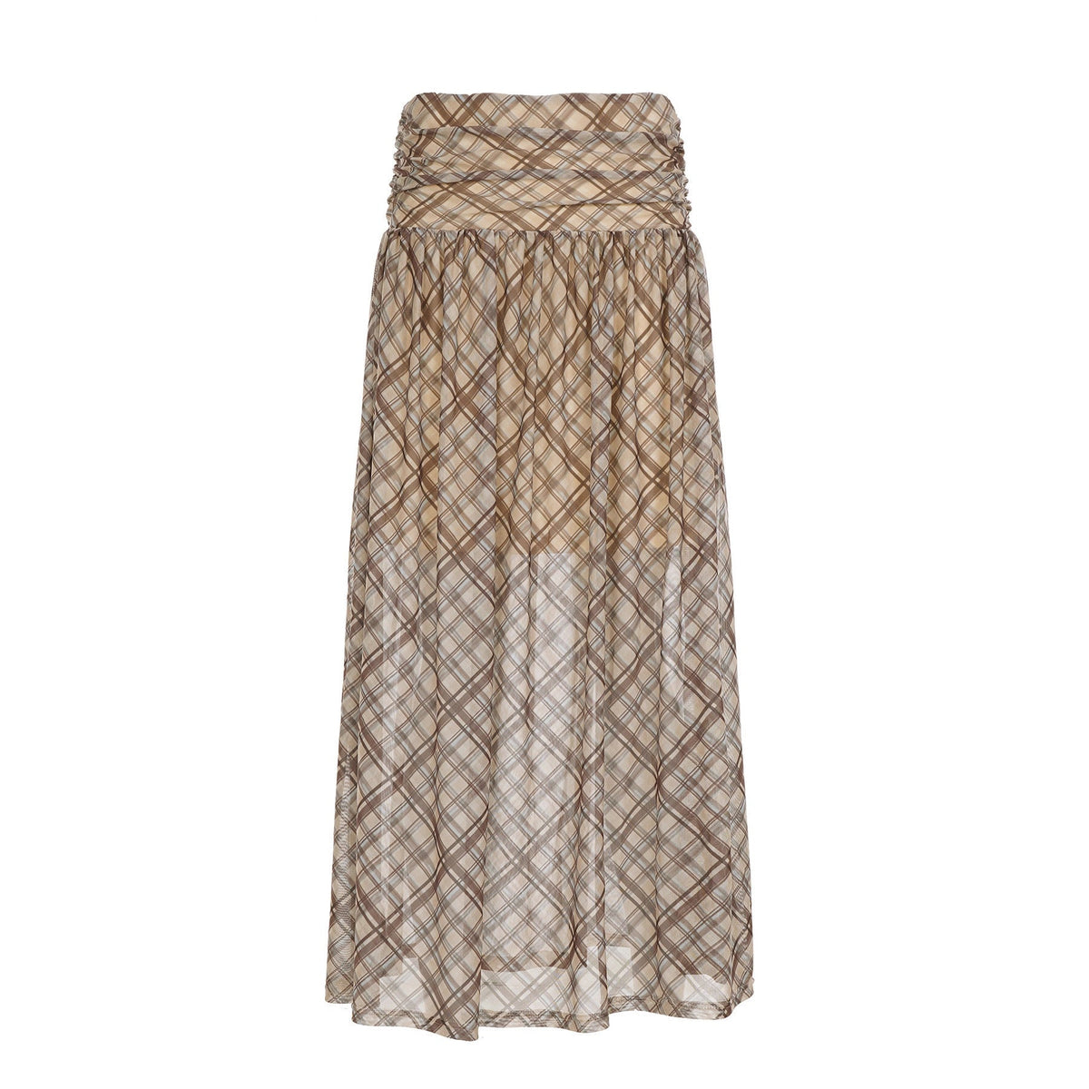 Damen Maxirock mit elastischer Taille und raffiniertem Karomuster EB