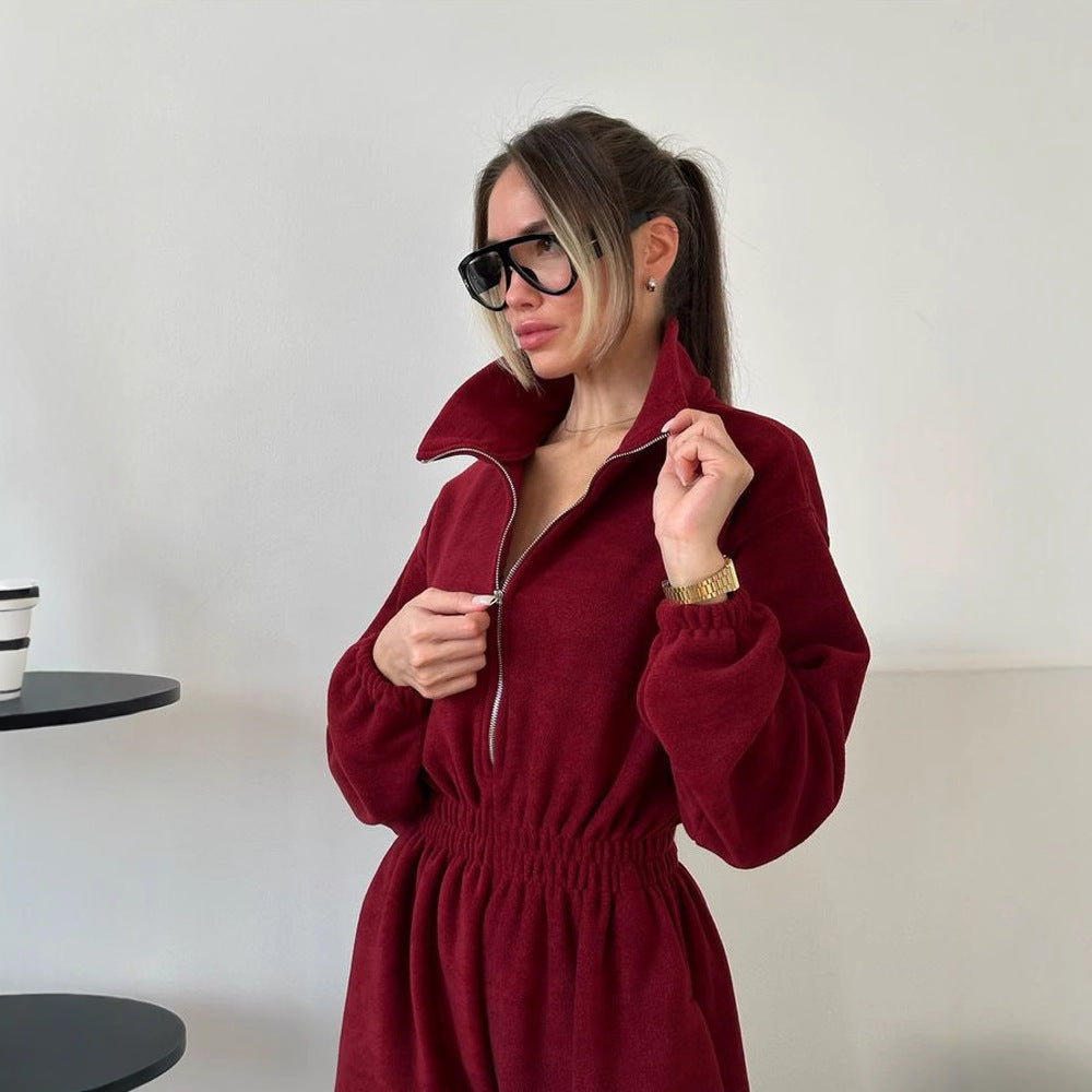 Damen bequemer und stylischer Fleece-Jumpsuit EB