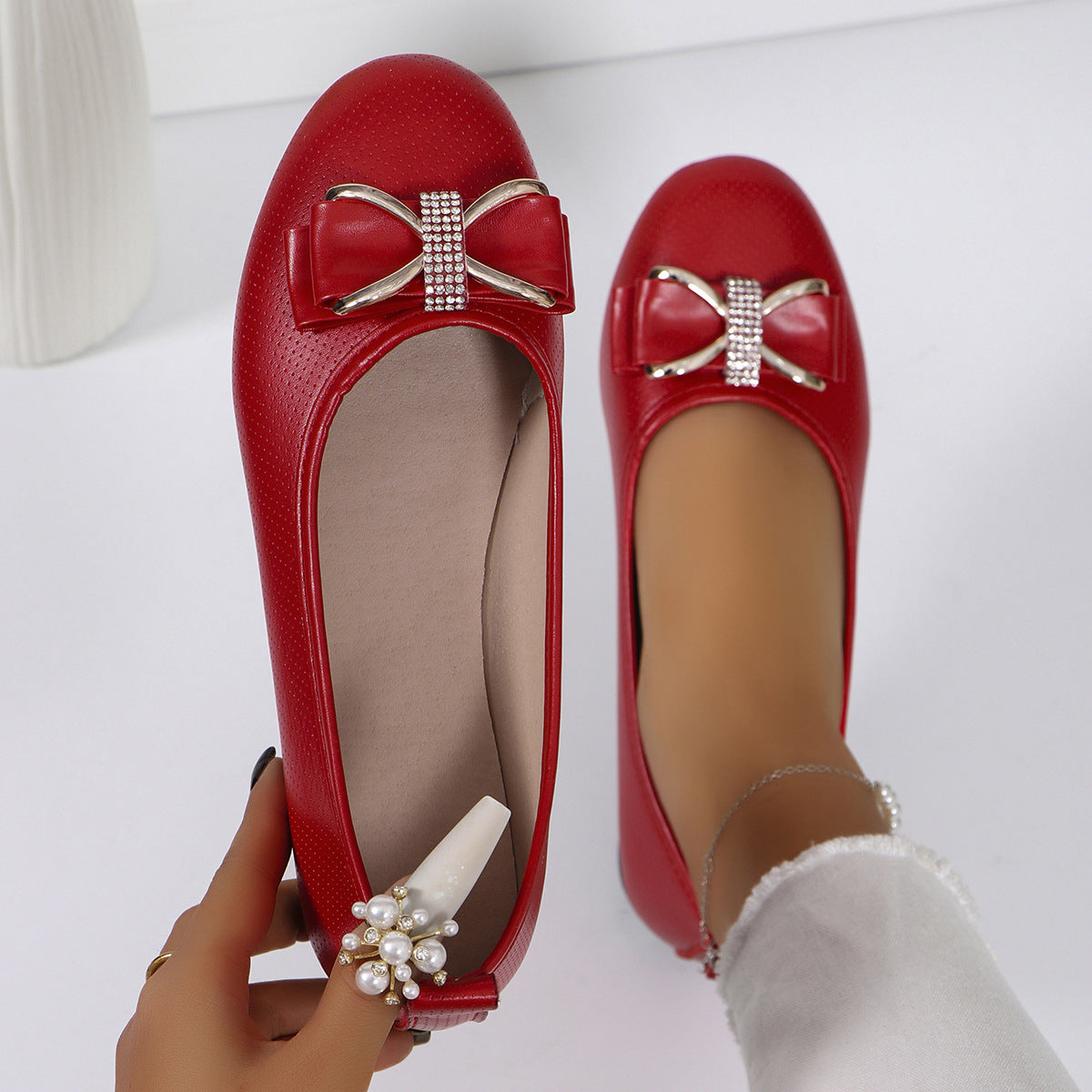 Damen Ballerinas mit modischem Schleifenakzent und Glitzerdetails EB