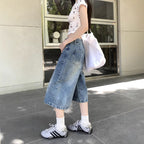 Damen Weite Denim-Culotte-Shorts mit hohem Bund und lässigem Design EB