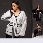 Damen Komfortabler Strickmantel mit Gürtel und praktischen Taschen EB