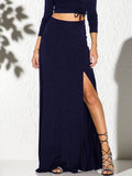 Damen Eleganter Maxi-Rock mit hohem Schlitz und elastischem Bund EB