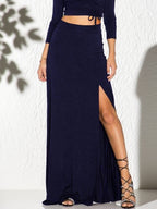 Damen Eleganter Maxi-Rock mit hohem Schlitz und elastischem Bund EB