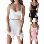 Damen Crop-Top und verspielter Rock mit asymmetrischem Saum EB