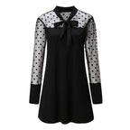 Damen Chiffonkleid mit eleganter Schleife und gepunktetem Design EB
