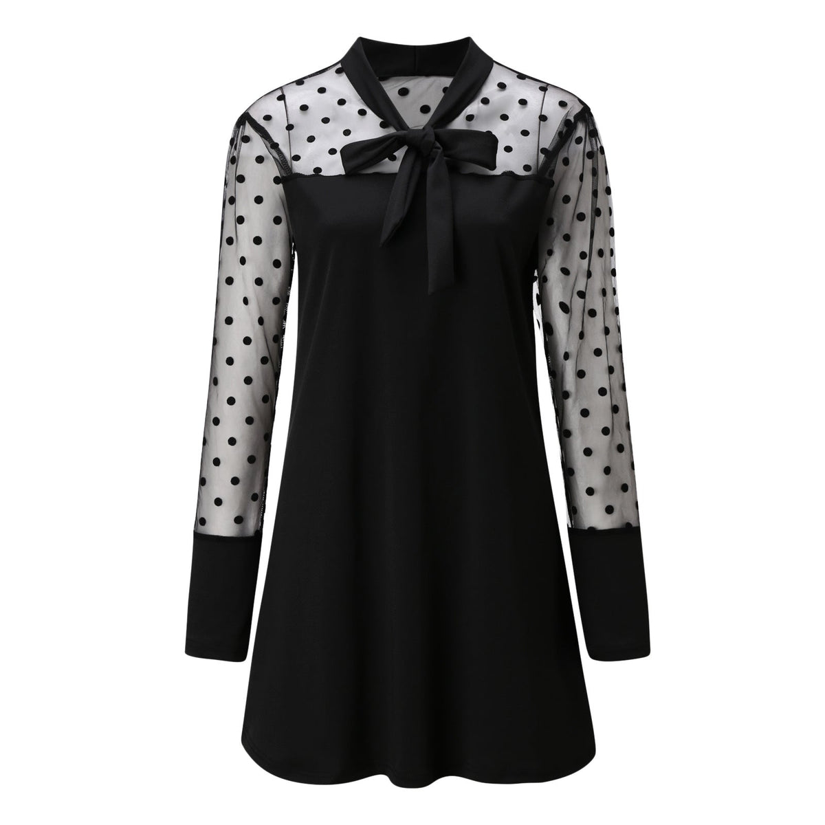 Damen Chiffonkleid mit eleganter Schleife und gepunktetem Design EB