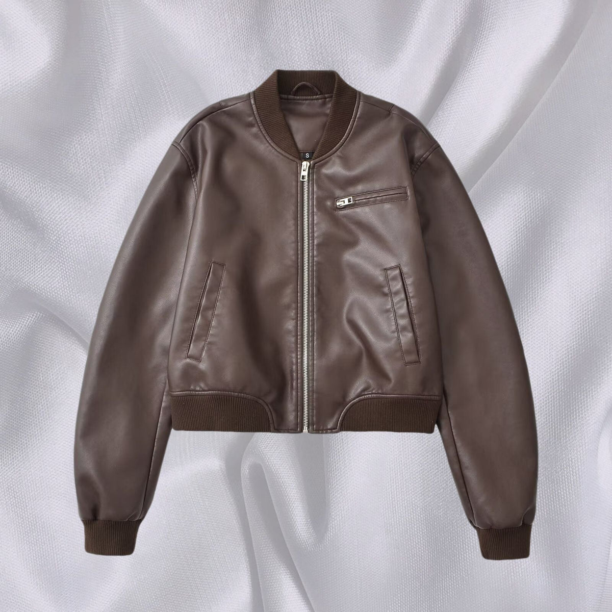 Damen Kunstleder Bomberjacke mit elastischem Abschluss und praktischen Taschen EB