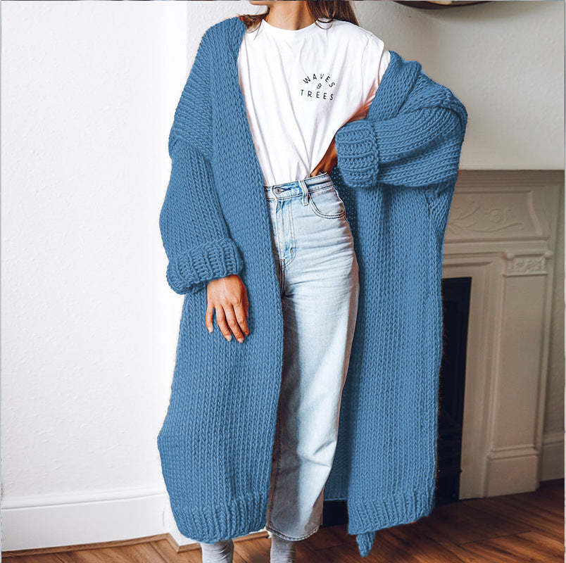 Damen Großer Strickmantel mit tiefen Taschen und voluminösen Ärmeln EB