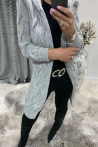 Damen Grobstrick-Cardigan mit Kapuze und Zopfmuster EB