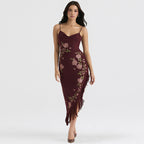 Damen elegantes Hochzeitskleid mit Blumenapplikationen und Fransen EB