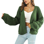 Damen Grobstrick Cardigan mit breiten Ärmeln und V-Ausschnitt EB
