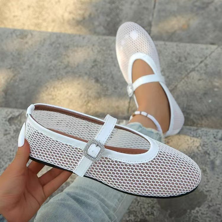 Damen Ballerinas mit modischem Netzdesign und dekorativem Riemchen EB
