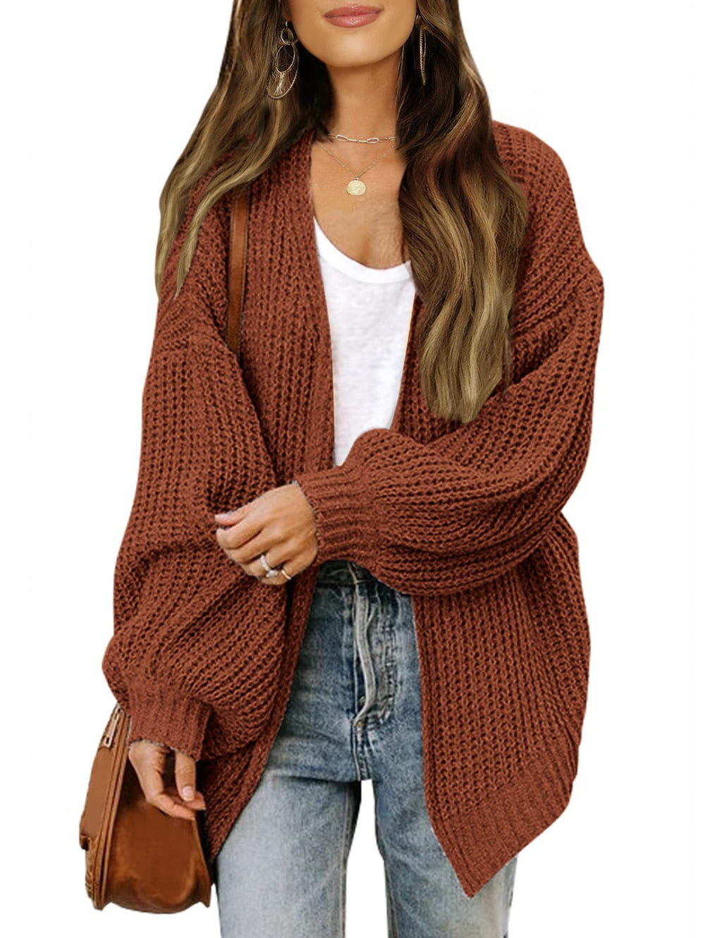 Damen Grob gestrickter Cardigan mit überschnittenen Schultern EB
