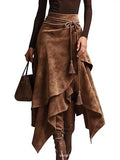 Damen asymmetrischer Wickelrock mit dekorativen Quasten EB