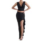 Damen Elegantes Crop-Top und Maxi-Rock Set mit hohem Schlitz EB