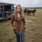 Damen nan taillierter Wildlederimitat Mantel mit kuscheliger Kunstfell‑Kante und Fransen EB