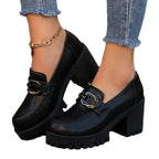 Damen Blockabsatz-Schuhe mit markanter Sohle und modischen Schnallen EB