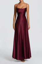 Damen Elegantes Maxi-Kleid mit fließendem Satin und verführerischem Spaghettiträger EB