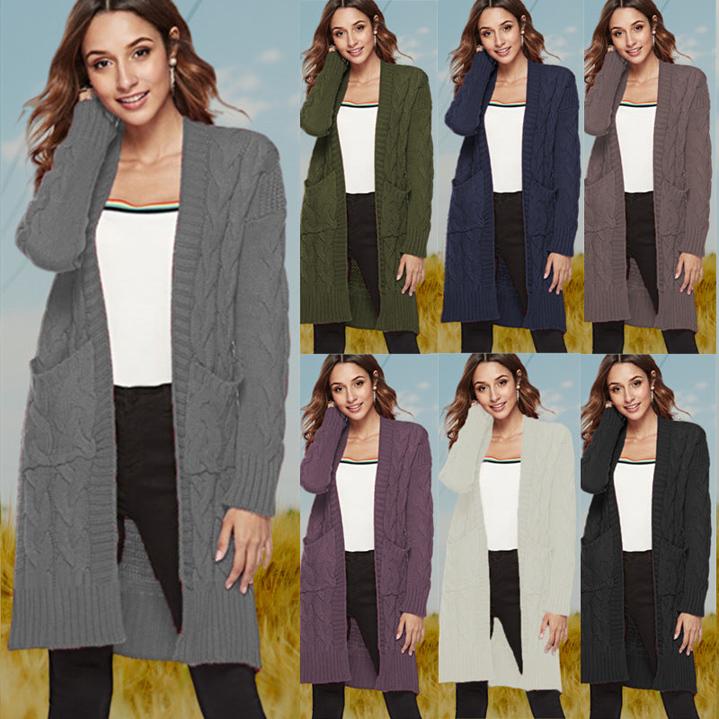 Damen Strickmantel mit voluminösen Ärmeln und praktischen Taschen EB