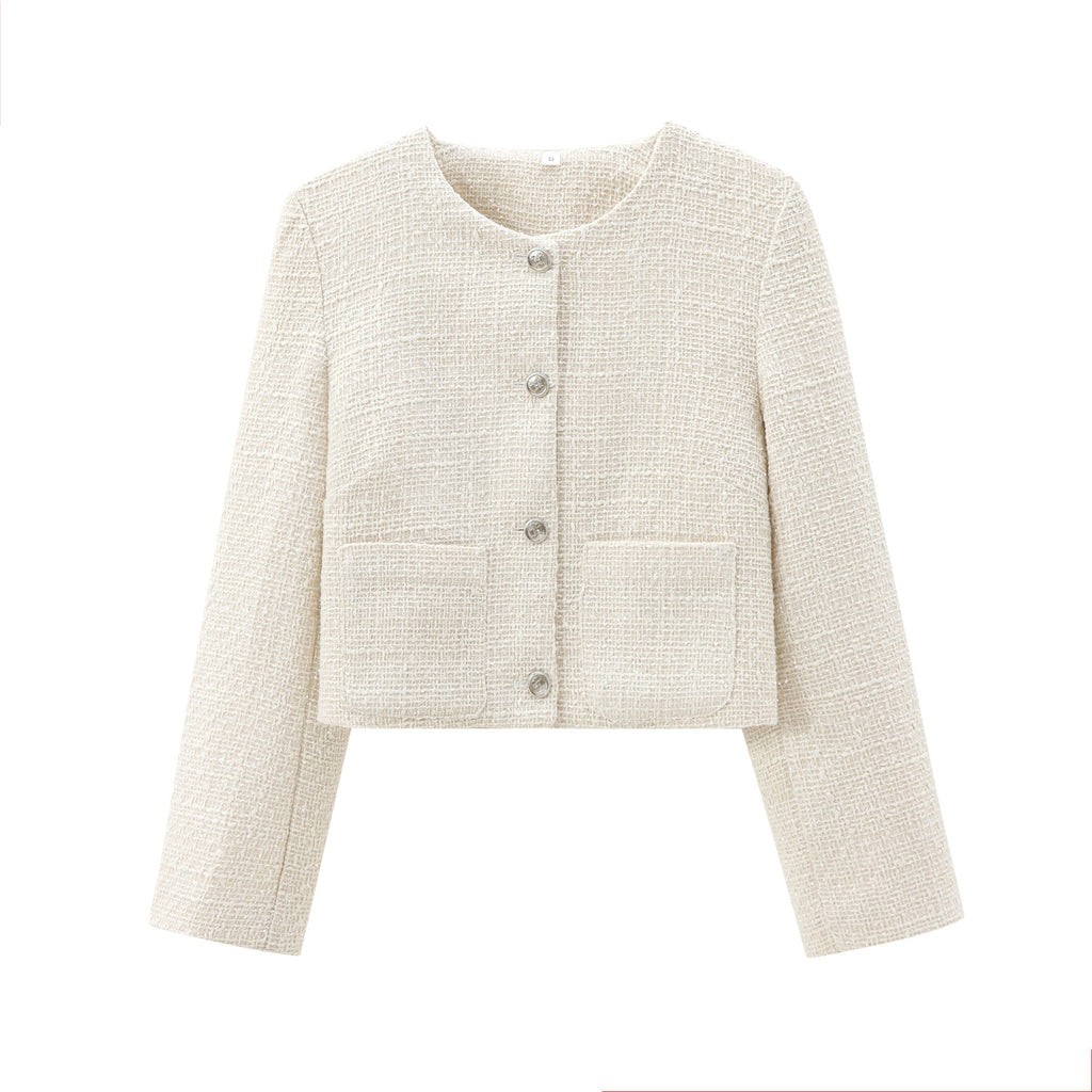 Damen Kurz Geschnittene Designer-Jacke mit Strukturiertem Stoff EB