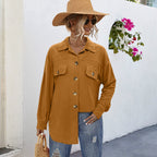 Damen Komfortable Overshirtjacke mit aufgesetzten Taschen und Knopfleiste EB