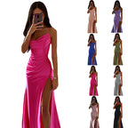 Damen Elegantes Abendkleid mit Raffungen und hohem Split EB