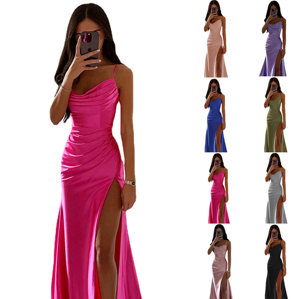 Damen Elegantes Abendkleid mit Raffungen und hohem Split EB