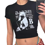 Damen Crop-T-Shirt mit kreativem Skelettdesign und inspirierendem Schriftzug EB