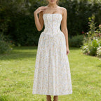 Damen Elegantes Maxikleid mit floralem Muster und schulterfreiem Design EB