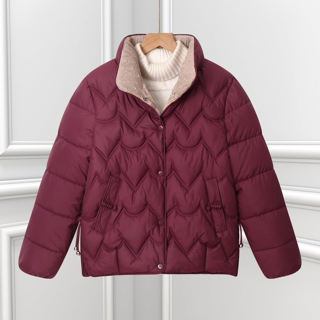 Damen Komfortable gesteppte Jacke mit hohem Kragen und Reißverschlusstaschen EB