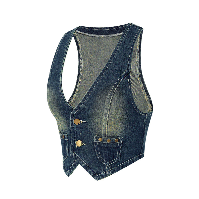 Damen Jeansweste mit stylischem Schnitt und dekorativen Knöpfen EB