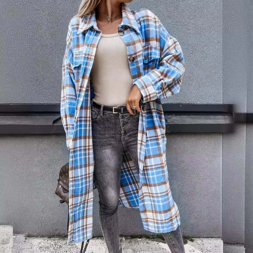 Damen Karierter Hemdblusenmantel aus weichem Baumwollmix EB