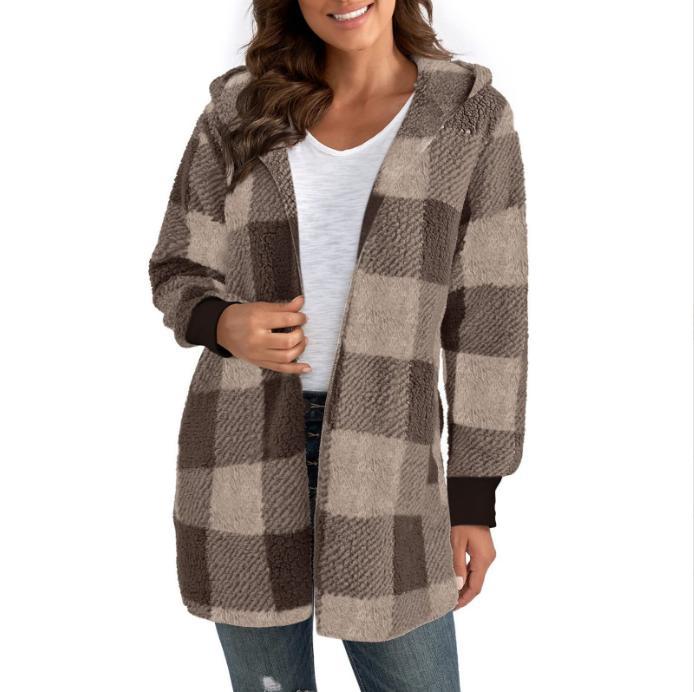 Damen Langer Karomantel aus weichem Material EB
