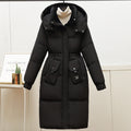 Damen Lange Pufferjacke mit abnehmbarer Kapuze und großen Taschen EB