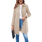 Damen klassischer Wollmantel mit modischem Schnitt und funktionalen Details EB