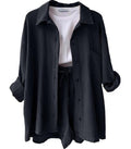 Damen lässiges Oversize-Hemd mit kurzem Schnitt und praktischen Taschen EB