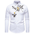 Herren elegantes Langarmhemd mit floraler Stickerei EB