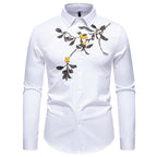 Herren elegantes Langarmhemd mit floraler Stickerei EB