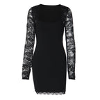 Damen Elegantes Kleid mit Spitzenärmeln und transparentem Dekolleté EB
