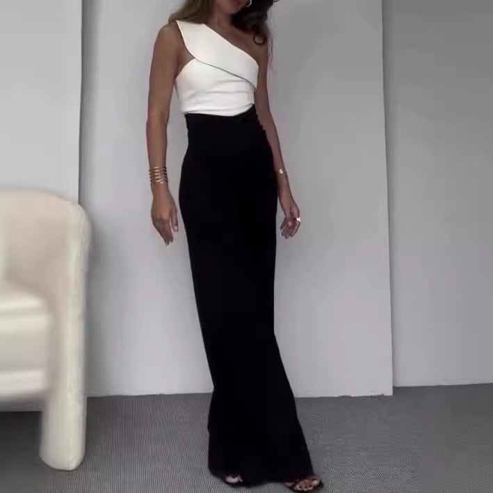 Damen Einseitiger Jumpsuit mit weitem Bein und dekorativem Ausschnitt EB