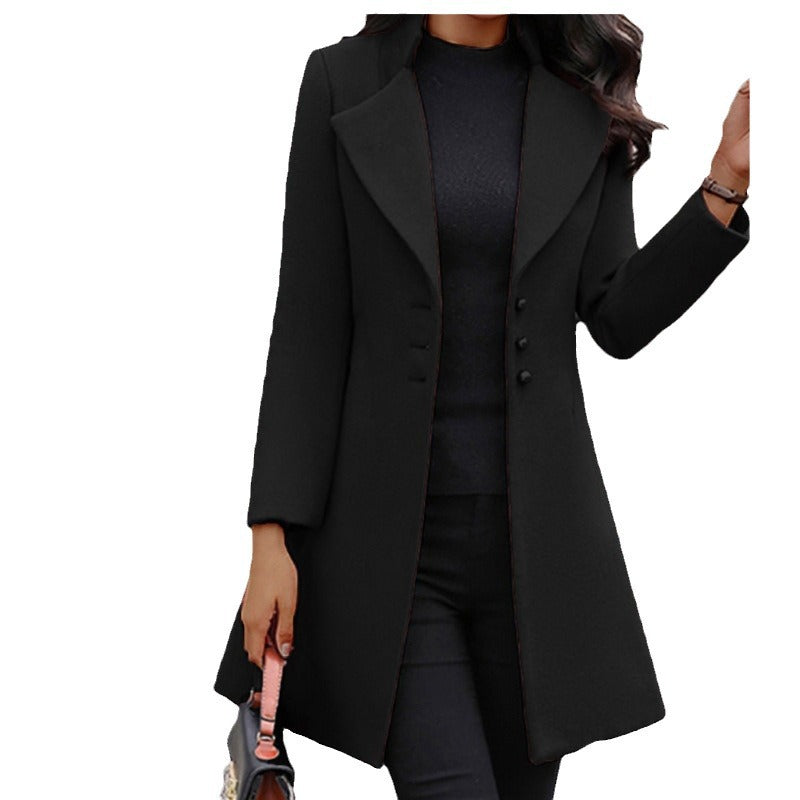 Damen Eleganter Mantel mit modernem Kragen und praktischen Knöpfen EB