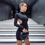 Damen Elegantes figurbetontes Minikleid mit offenem Rücken und langen Ärmeln EB