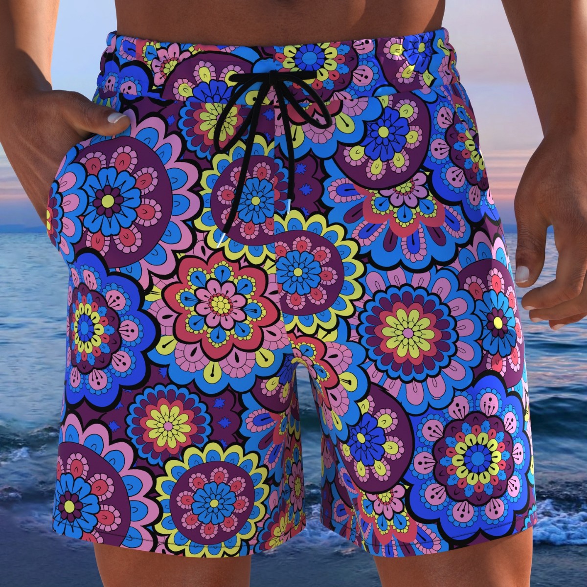 Herren Badeshorts mit animalischem Muster und elastischem Bund EB