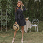 Damen Elegantes Hemdblusenkleid mit Spitzenärmeln und taillierbarem Gürtel EB