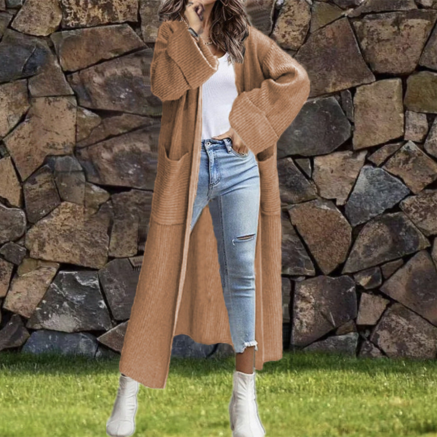 Damen Großer Strickmantel mit Taschen und überschnittenen Schultern EB
