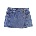 Damen Denim-Minirock im asymmetrischen Schnitt mit dekorativen Knöpfen EB