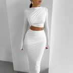 Damen Elegantes Crop-Top und Maxirock Ensemble mit Wickeldesign EB